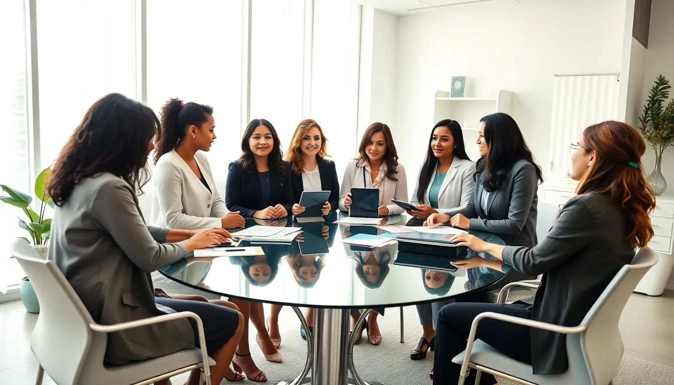 diverse women discussing health in a modern healthcare setting.
