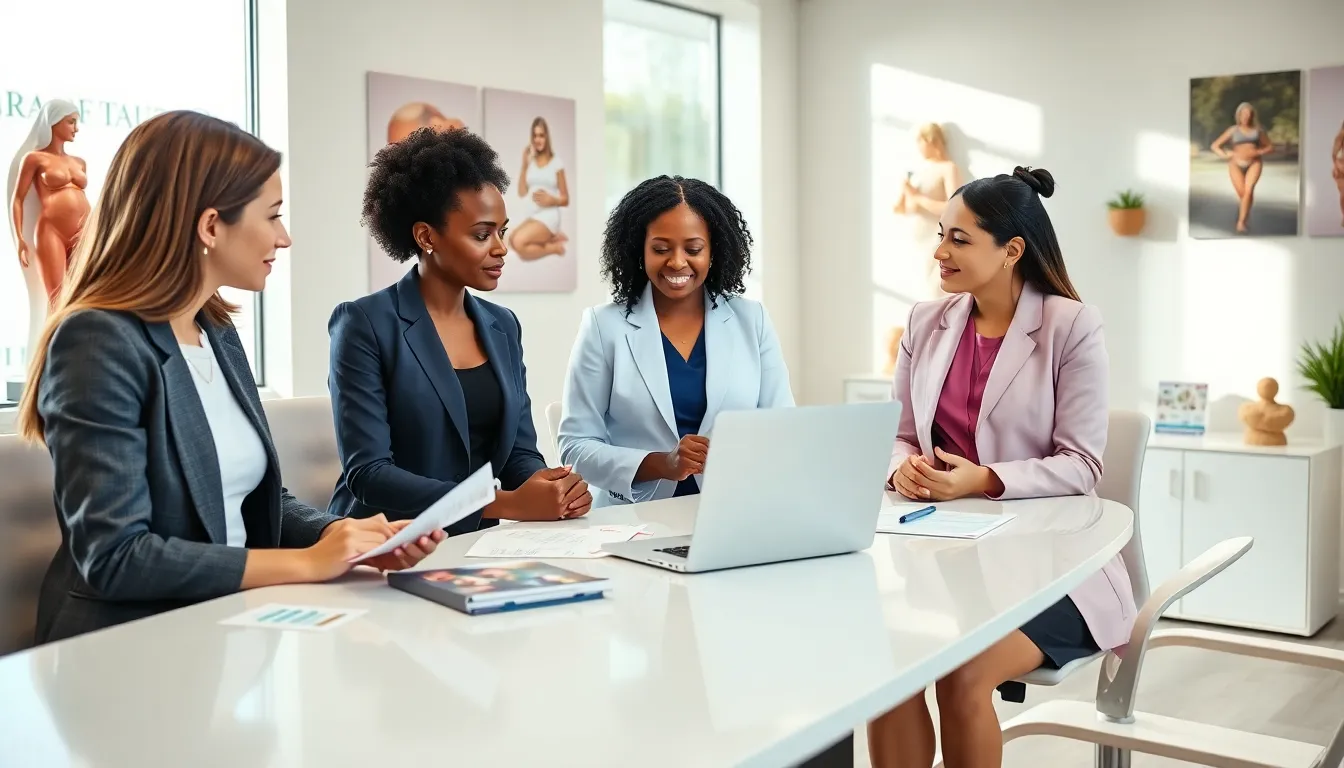 diverse women discussing gynecological care in a modern clinic.
